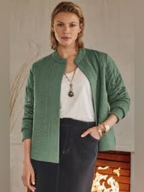 Pure Jill J. Jill Pure Jill Quilted-Knit Snap-Front Jacket in Watercress Size M